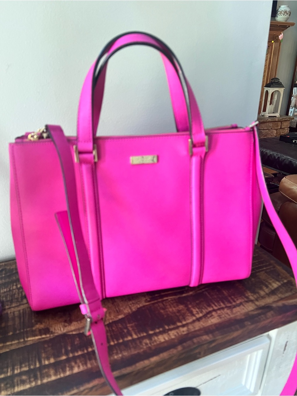 Kate Spade Vibrant Pink Structured Satchel with Removable Strap